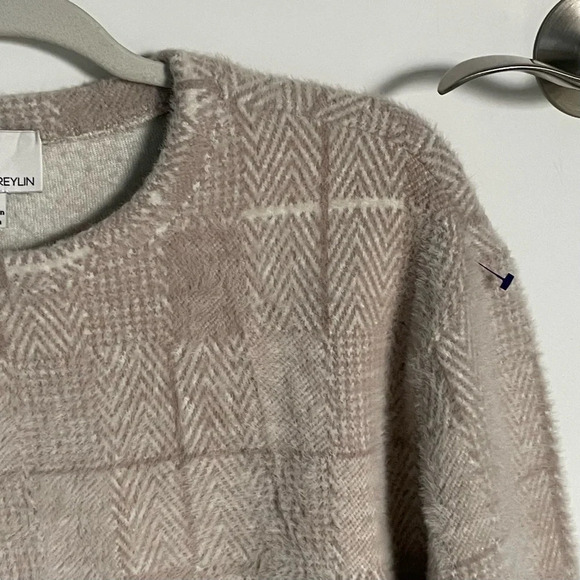 New! Greylin Plaid Soft Fuzzy Pullover Sweater Beige - 29118 - Picture 5 of 12